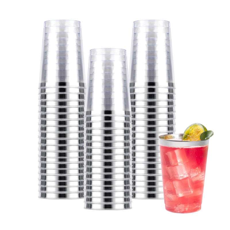 Goodluck 50PCS 10oz Plastic Cups for Party  Disposable Silver Plastic Cups  Plastic Cocktail Glasses for Wedding Thanksgiving  Christmas  and Parties - Image 1
