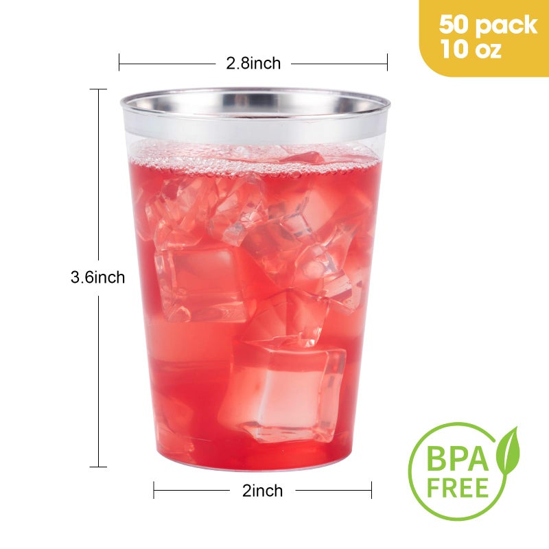 Goodluck 50PCS 10oz Plastic Cups for Party  Disposable Silver Plastic Cups  Plastic Cocktail Glasses for Wedding Thanksgiving  Christmas  and Parties - Image 4
