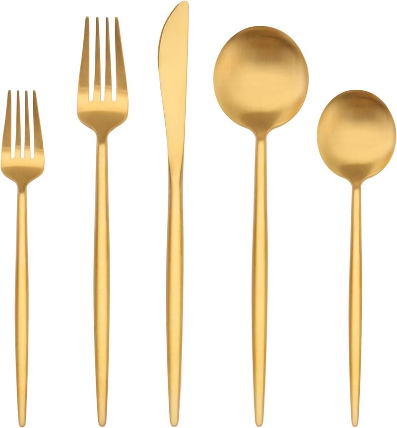 BEGEEL Matte Gold Silverware Set, 20-Piece Stainless Steel Flatware Set for 4,Satin Finish Tableware Cutlery Set,Premium Eating Utensil Sets,Utensil Sets for Kitchen Home and Restaurant,Dishwasher Safe - Image 1