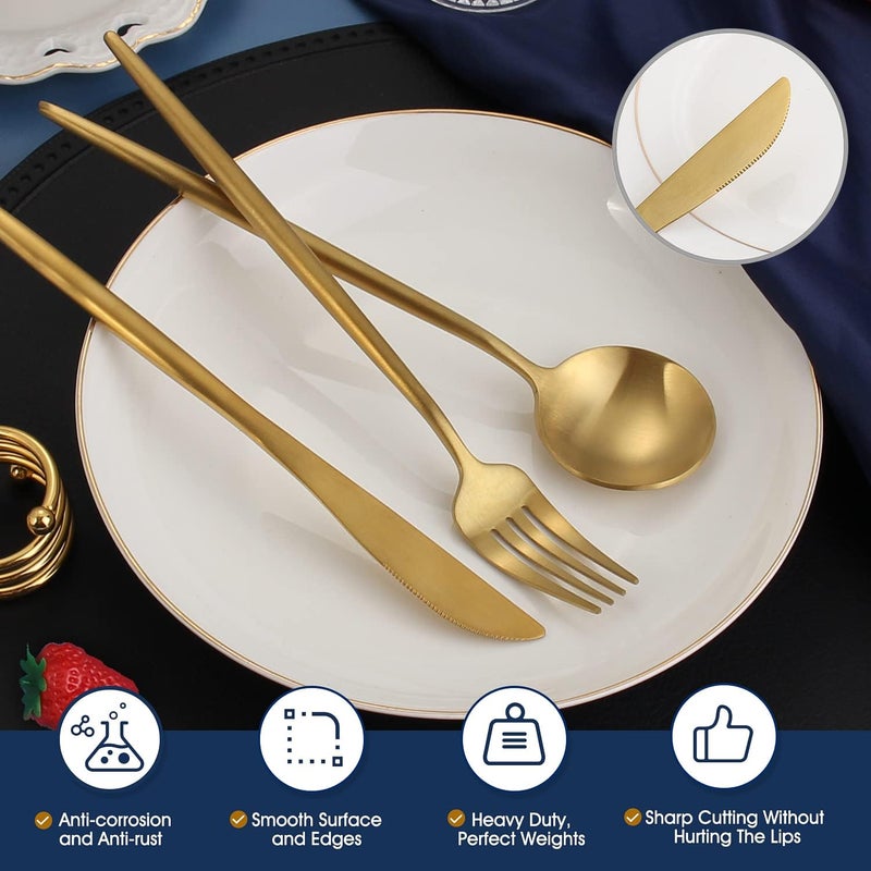 BEGEEL Matte Gold Silverware Set, 20-Piece Stainless Steel Flatware Set for 4,Satin Finish Tableware Cutlery Set,Premium Eating Utensil Sets,Utensil Sets for Kitchen Home and Restaurant,Dishwasher Safe - Image 3