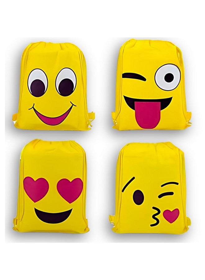 IncyWincy Smiley Drawstring Sack Bags (Pack of 12) - Birthday Return Gifts for All Age Group Boys Girls & Kids, Unisex Cartoon Dori Sack Party Favors (Smiley, 12, Count) - Image 1