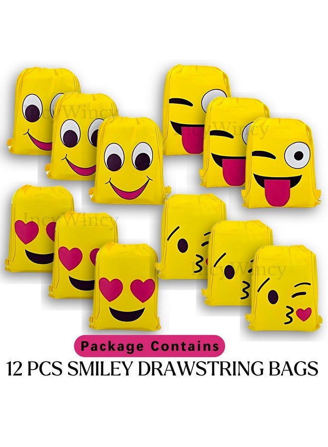 IncyWincy Smiley Drawstring Sack Bags (Pack of 12) - Birthday Return Gifts for All Age Group Boys Girls & Kids, Unisex Cartoon Dori Sack Party Favors (Smiley, 12, Count) - Image 2