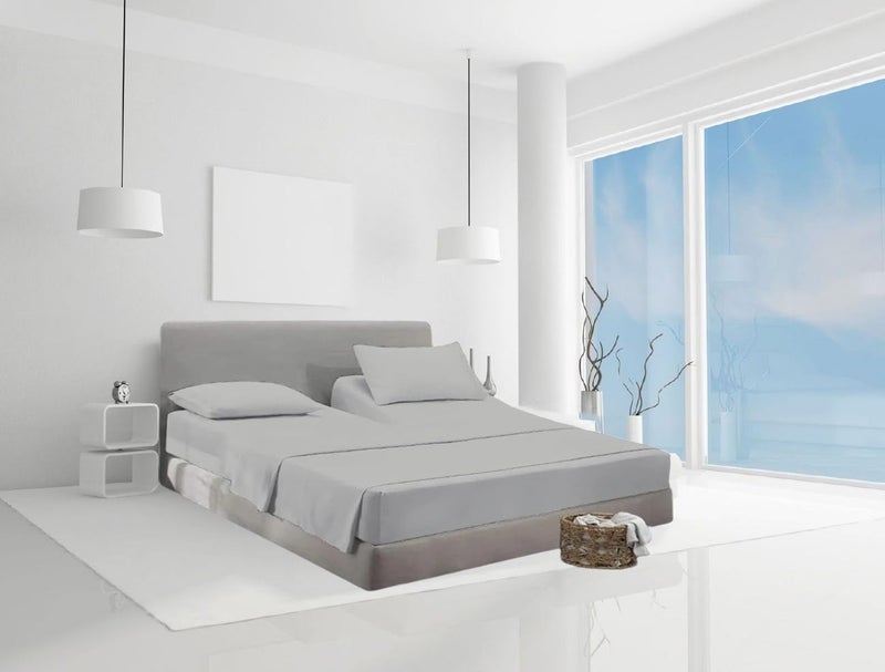Cottingon Top Split King Sheets Sets for Adjustable beds, Split King Sheet Sets for Adjustable beds Fit up to 16" deep Pocket, 34" Split Head Flex King Sheets 400 Thread Count 100% Cotton,Light Grey Solid - Image 2