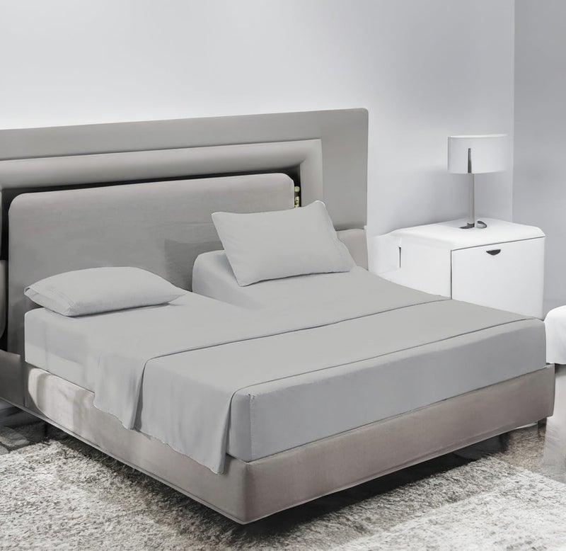Cottingon Top Split King Sheets Sets for Adjustable beds, Split King Sheet Sets for Adjustable beds Fit up to 16" deep Pocket, 34" Split Head Flex King Sheets 400 Thread Count 100% Cotton,Light Grey Solid - Image 1
