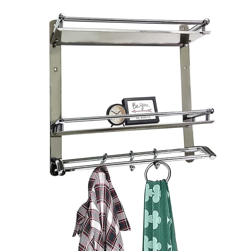 Volo Stainless Steel Multi-Purpose Double Shelf Rack with Towel Rod - Wall-Mounted Rack for Towels and Napkins - Image 5