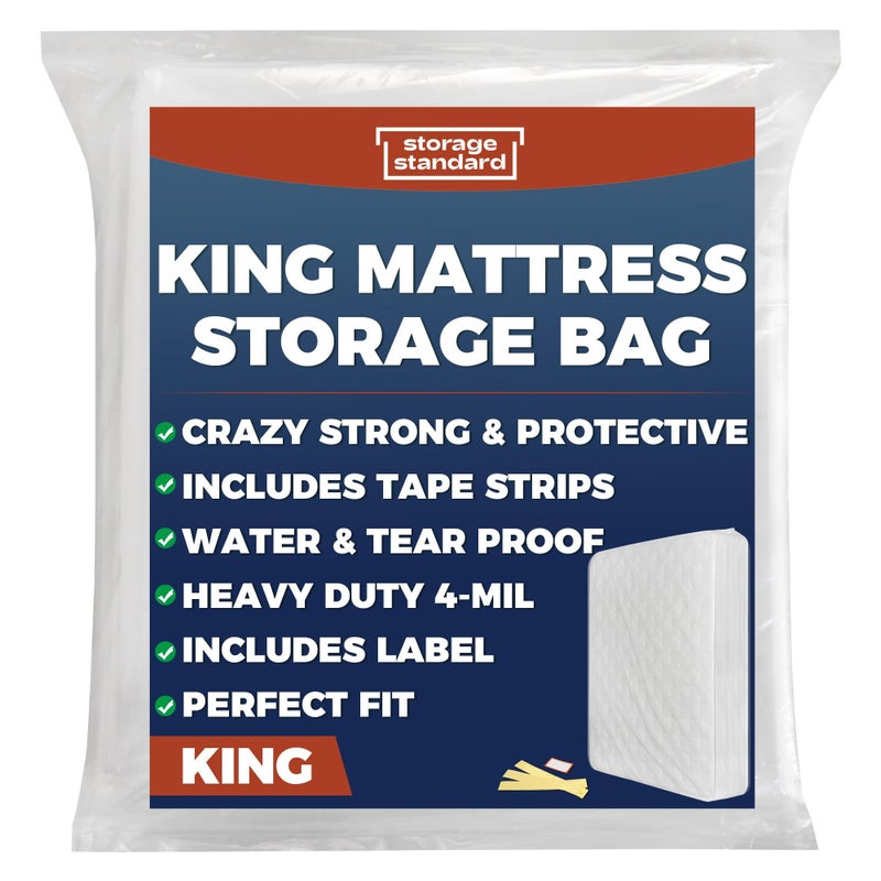 King Mattress Bags for Moving Storage Heavy Duty Thick 4mil Reusable Mattress Storage Bag Waterproof Plastic Mattress Cover for Moving Fits King Size Bed 1 Clear Bag 100 x 80 x 15 Inches