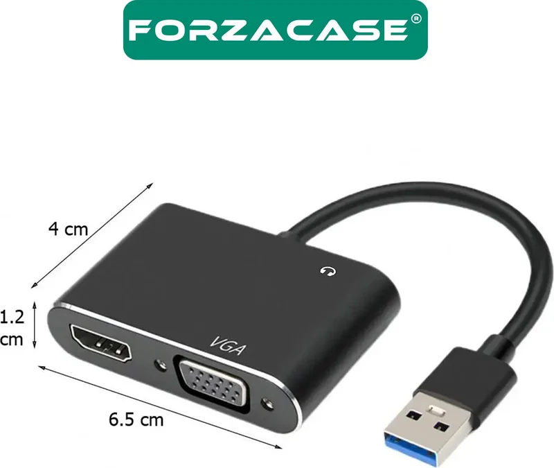 Forzacase USB 3.0 To HDMI VGA Converter 3.5mm Aux Supported Adapter Image and Audio Transmitter - FC498