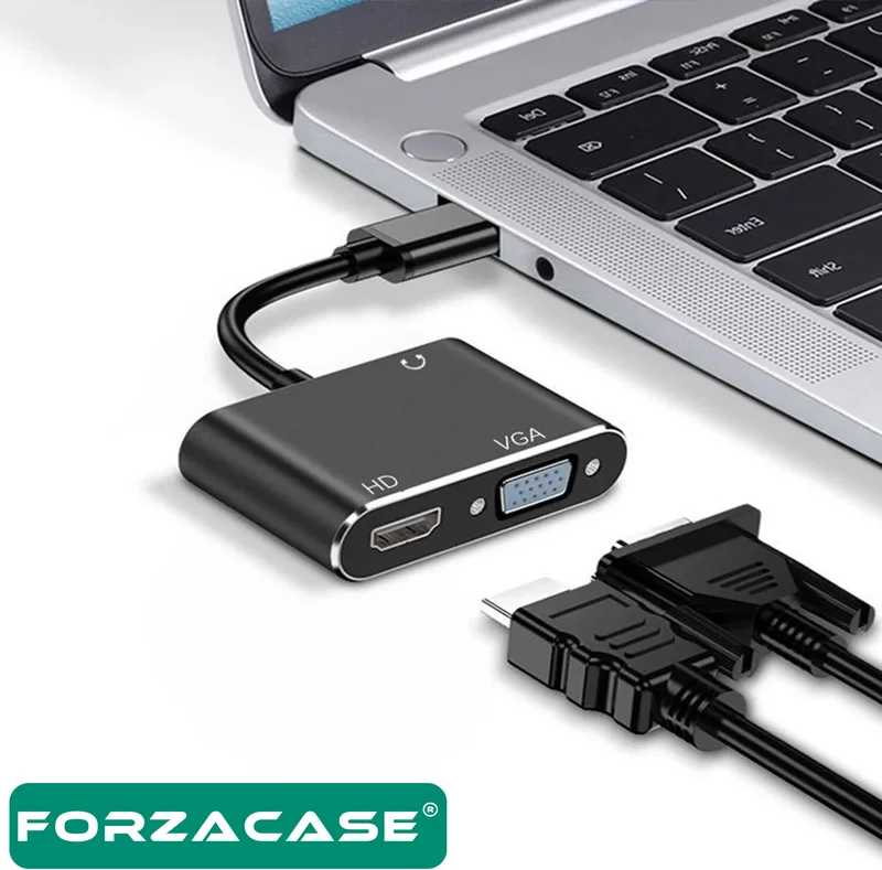 Forzacase USB 3.0 To HDMI VGA Converter 3.5mm Aux Supported Adapter Image and Audio Transmitter - FC498