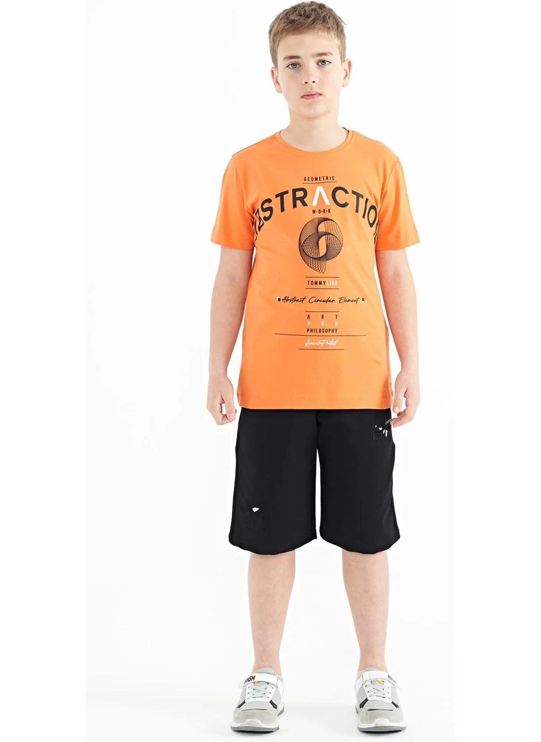 Tommy Life Orange Text Print Detailed O Neck Standard Pattern Boy T-Shirt - 11103
