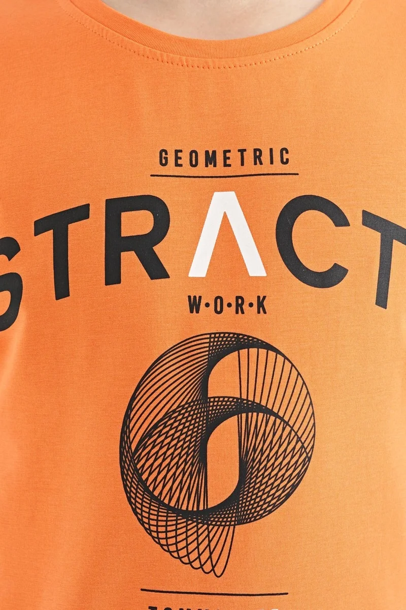 Tommy Life Orange Text Print Detailed O Neck Standard Pattern Boy T-Shirt - 11103