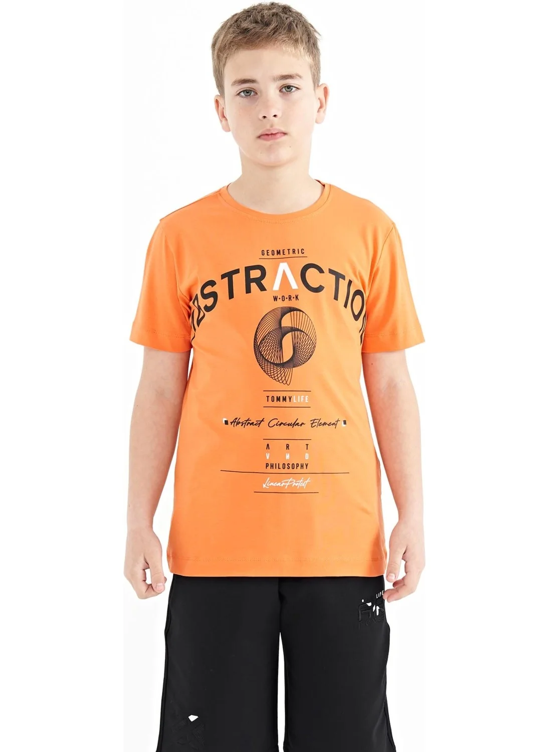 Tommy Life Orange Text Print Detailed O Neck Standard Pattern Boy T-Shirt - 11103