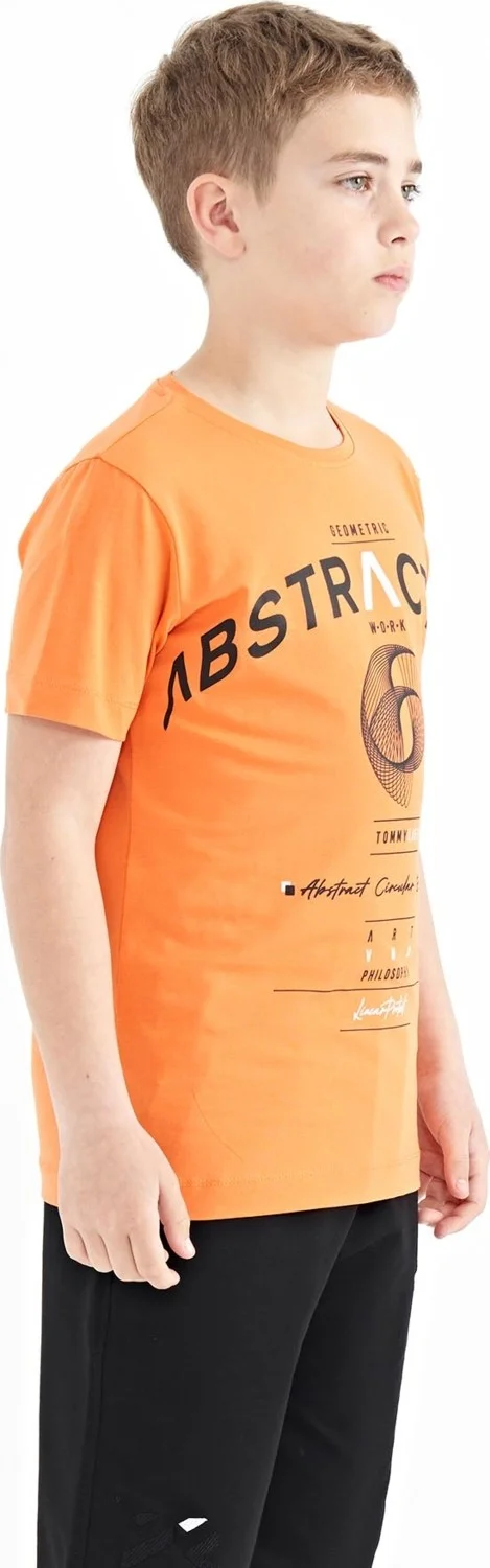 Tommy Life Orange Text Print Detailed O Neck Standard Pattern Boy T-Shirt - 11103
