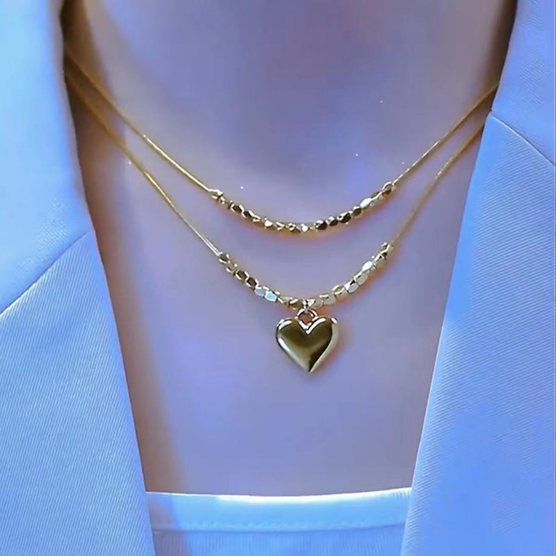 Women's Double Layer Heart Snake Bone Chain Necklace, Titanium Steel Delicate Clavicle Chain - Image 1