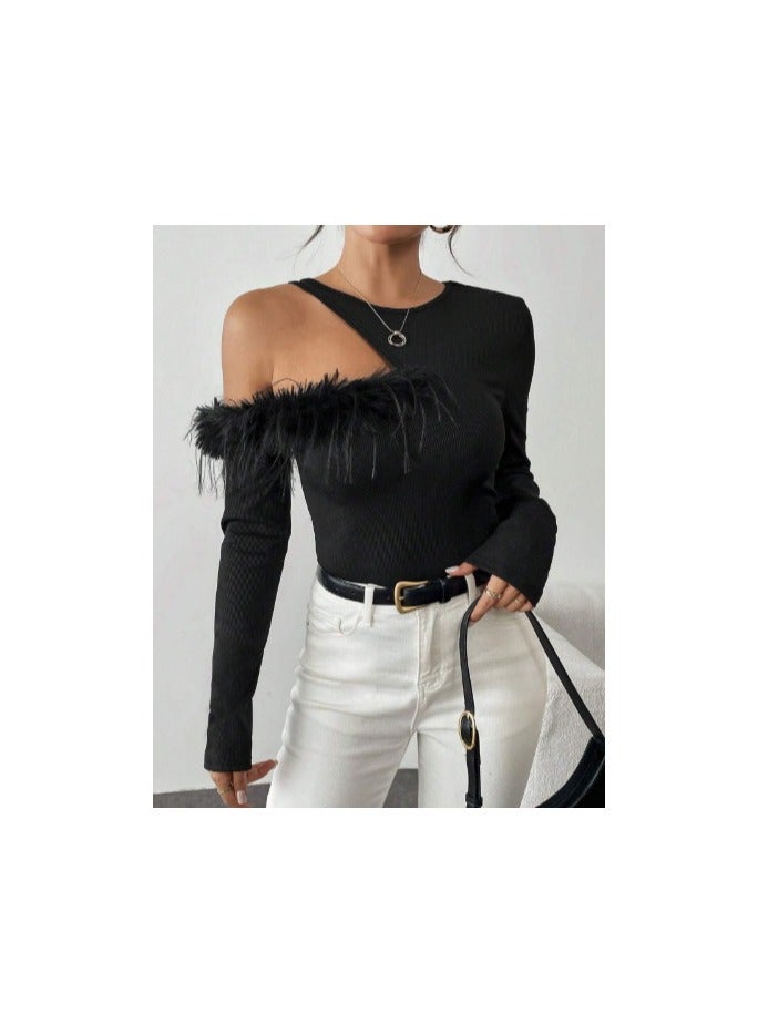 Shein SHEIN Frenchy Women Casual Solid Color Heart-Neck Long Sleeve Top, Autumn - Image 4