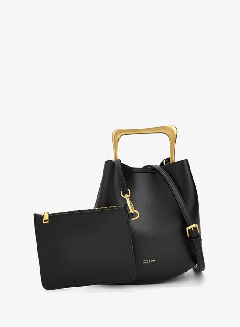 Metallic Handle Crossbody Bag With Pouch