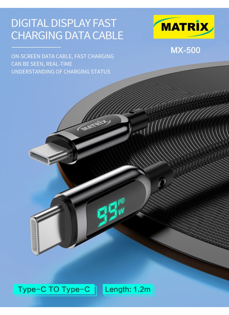 MATRIX Matrix Type-C to Type-C Cable with Charging Power Display - 100 W - 1.2 Meter - Black - MX 500  - Image 3