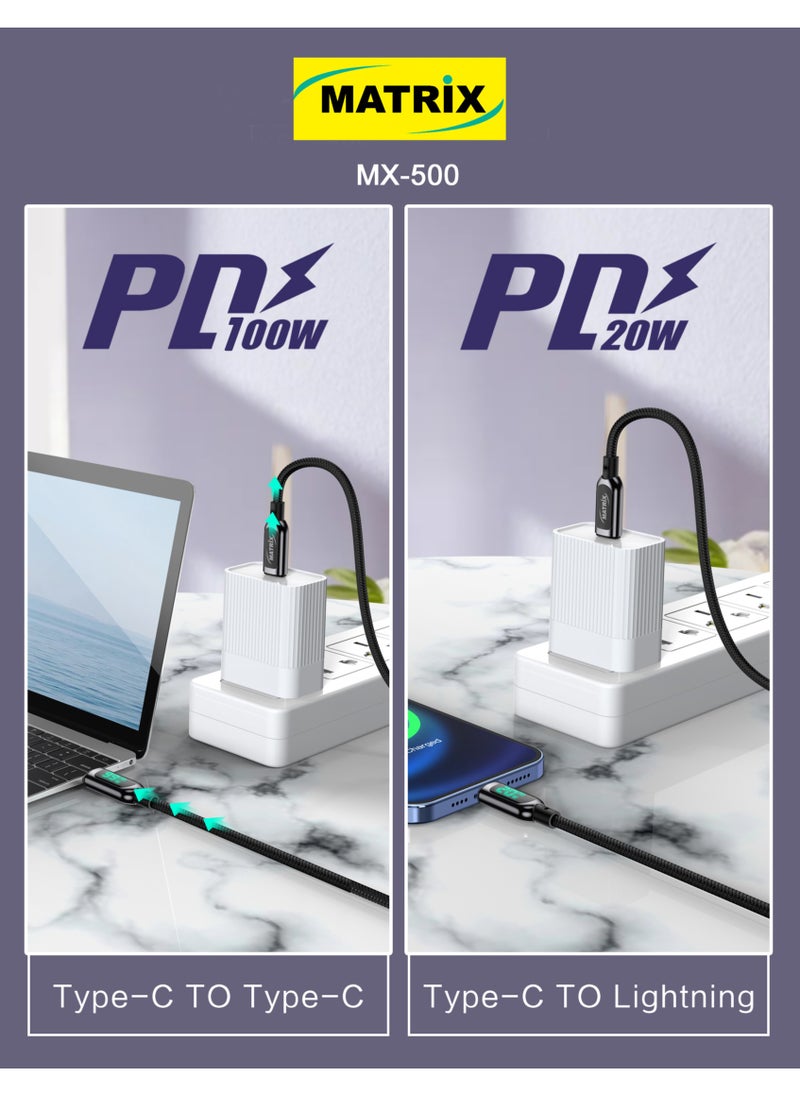 MATRIX Matrix Type-C to Type-C Cable with Charging Power Display - 100 W - 1.2 Meter - Black - MX 500  - Image 4