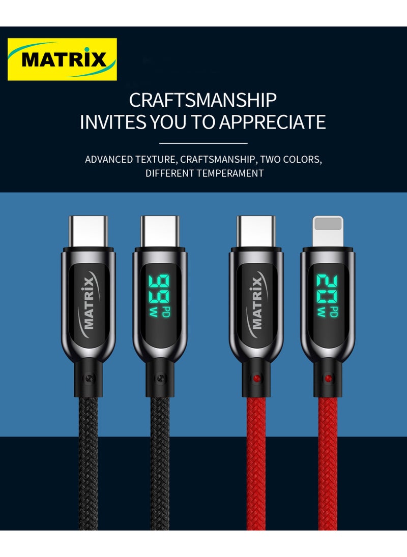 MATRIX Matrix Type-C to Type-C Cable with Charging Power Display - 100 W - 1.2 Meter - Black - MX 500  - Image 2