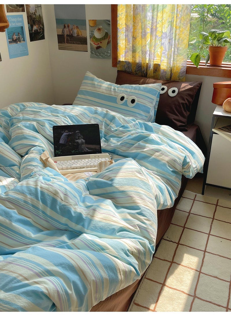 General - 4 Pieces Satisfying Bedding Set Dopamine All Cotton Color Woven Washed Cotton Stripes Pure Cotton Bed Sheet Set - Image 1