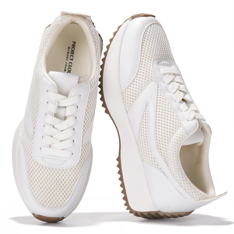 Project Cloud Womens Sneakers - Memory Foam Insole And Lightweight Spring Shoes - Non-Slip Lace Up Trendy Shoes - Fashion Sneakers For Women (Serena  White  11) - Image 1