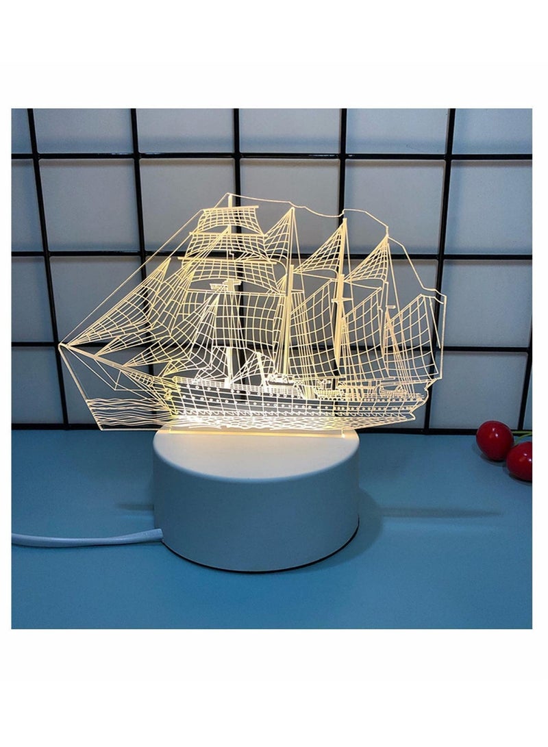 SYOSI 3D Night Light Led Lamp USB Powered Base with 3 Color Changing Led for Kids Bedside Table Lamp Decoration Gift for Lover Boys Girls Birthday Toys(Sailboat)  - Image 1