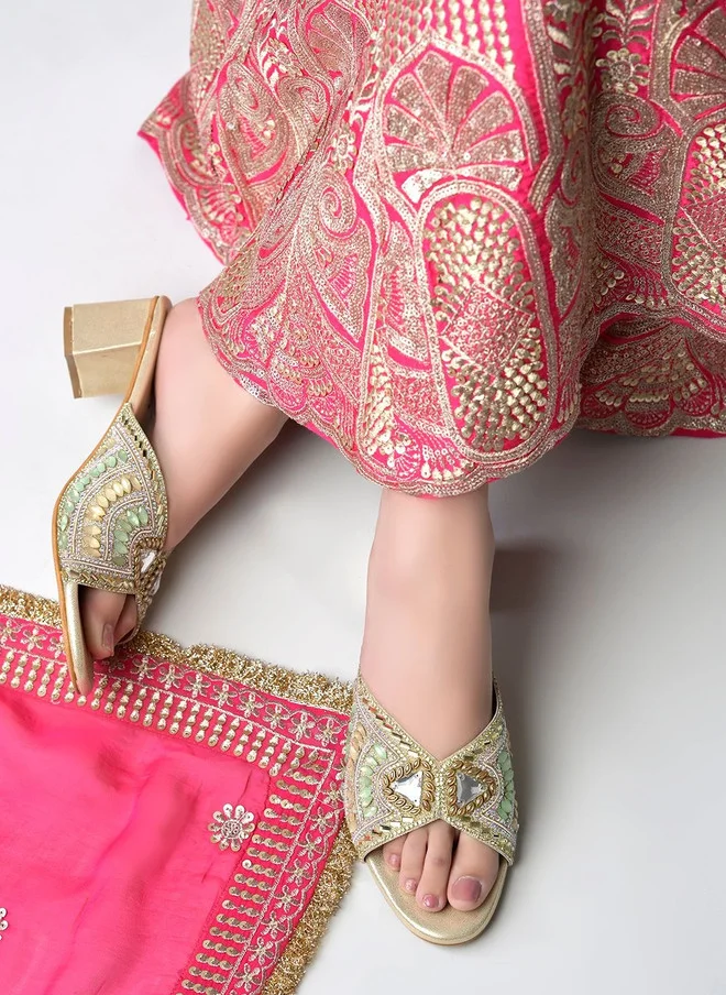 شوتوبيا Shoetopia Embellished Party Block Mules