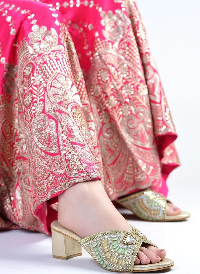 شوتوبيا Shoetopia Embellished Party Block Mules