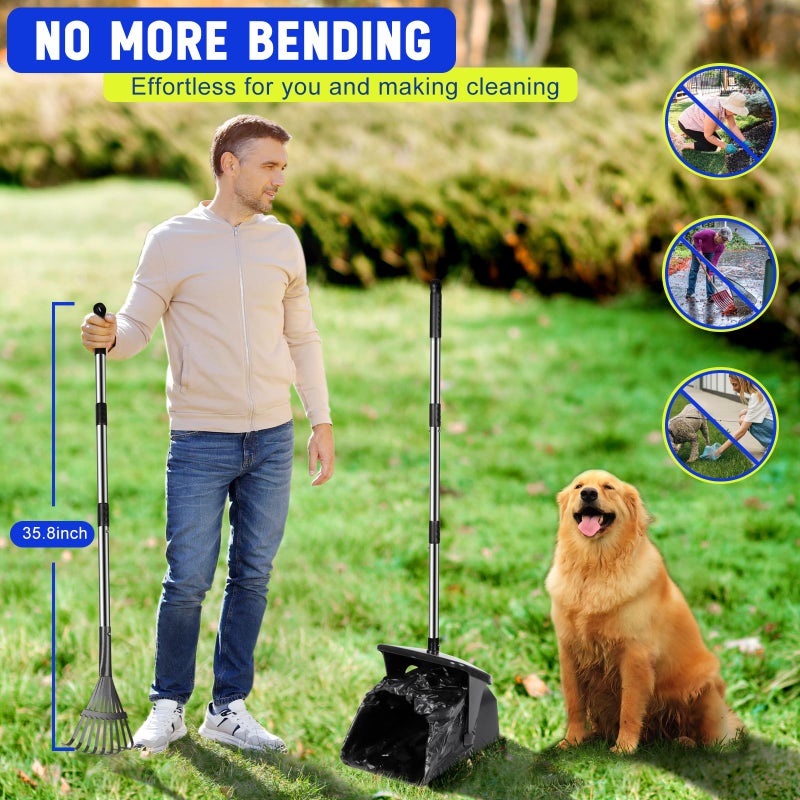Lovinkiki Dog Poop Scooper with 20 Bag Attachment Long Handle Swivel Bin, Rake Heavy Duty Pooper Scooper for Large Medium Dogs Easy to Clean Pet Accessory Pet Waste Removal Solution for Yard, Grass, Gravel - Image 2