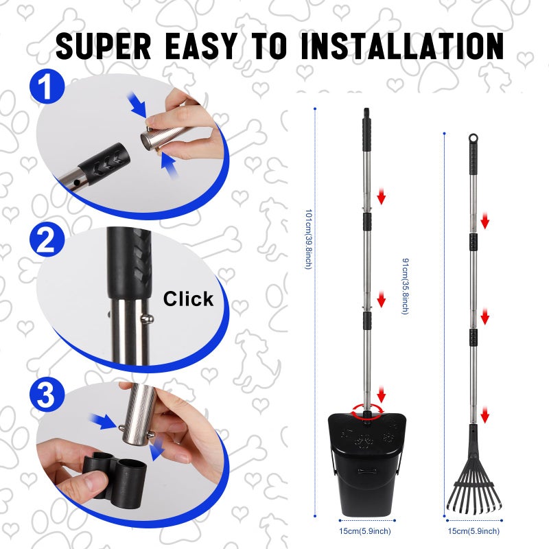 Lovinkiki Dog Poop Scooper with 20 Bag Attachment Long Handle Swivel Bin, Rake Heavy Duty Pooper Scooper for Large Medium Dogs Easy to Clean Pet Accessory Pet Waste Removal Solution for Yard, Grass, Gravel - Image 4