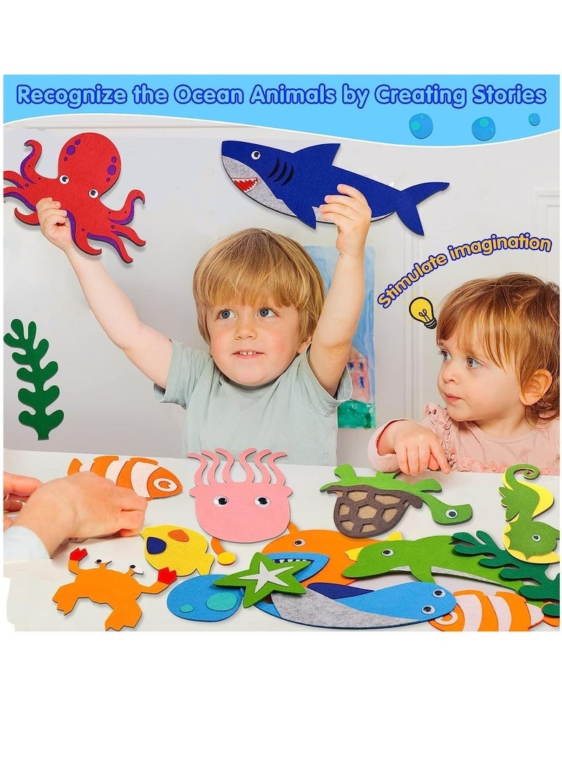 Kids Reusable Ocean Felt Board Toy Portable Travel Storytelling Board Game Wall Hanging Underwater World Theme Toy Early Learning Interactive Play Kit for Toddlers Children - Image 3