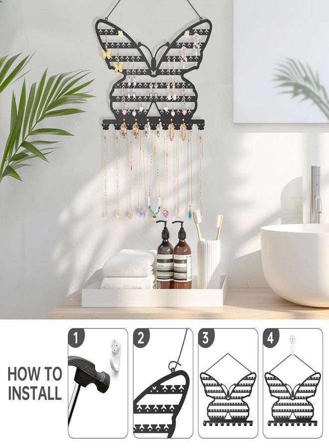 NiHome Butterfly Wall Mounted Jewelry Organizer, Decorative Metal Earring and Necklace Holder for Bedroom, Vanity, or Closet, Stylish Organizer with Easy Hanging for Fashion Lovers (Black) - Image 3