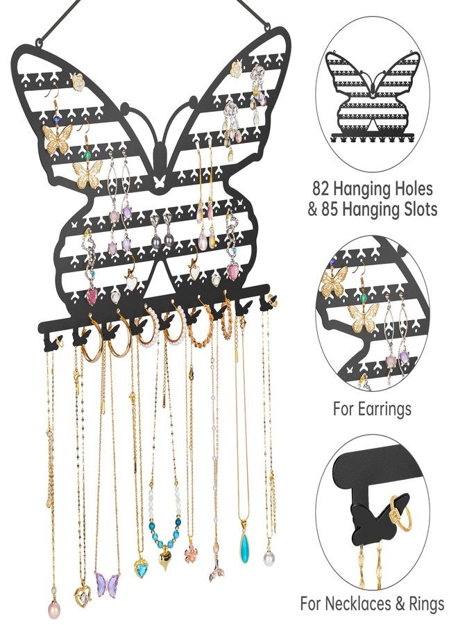 NiHome Butterfly Wall Mounted Jewelry Organizer, Decorative Metal Earring and Necklace Holder for Bedroom, Vanity, or Closet, Stylish Organizer with Easy Hanging for Fashion Lovers (Black) - Image 2