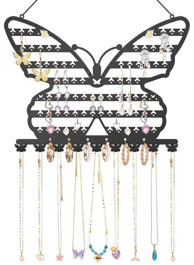 NiHome Butterfly Wall Mounted Jewelry Organizer, Decorative Metal Earring and Necklace Holder for Bedroom, Vanity, or Closet, Stylish Organizer with Easy Hanging for Fashion Lovers (Black) - Image 1