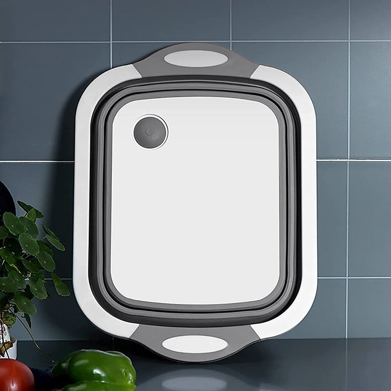 Aider Multifunctional SiliconBased Kitchen Foldable Cutting Chopping Board Collapsible Dish Tub Vegetable Fruit Washing Draining Basket with Plug Multi Color Pack of 1 - Image 1