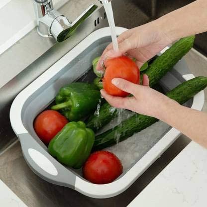 Aider Multifunctional SiliconBased Kitchen Foldable Cutting Chopping Board Collapsible Dish Tub Vegetable Fruit Washing Draining Basket with Plug Multi Color Pack of 1 - Image 5