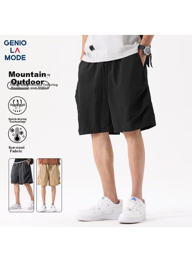 Geniolamode Men's Summer Thin Cool Casual Outdoor Mountain Wind Functional Shorts Black L