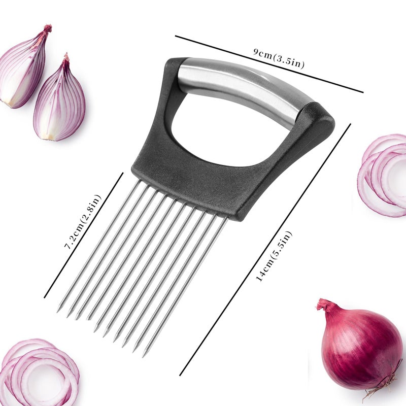 Mumulo Onion Slicer, Mumulo Stainless Steel Onion Cutter for Slicing and Storage Onions, Tomato, Eggs and Vegetables, Protective Cover Included, Dishwasher Safe (Black) - Image 2