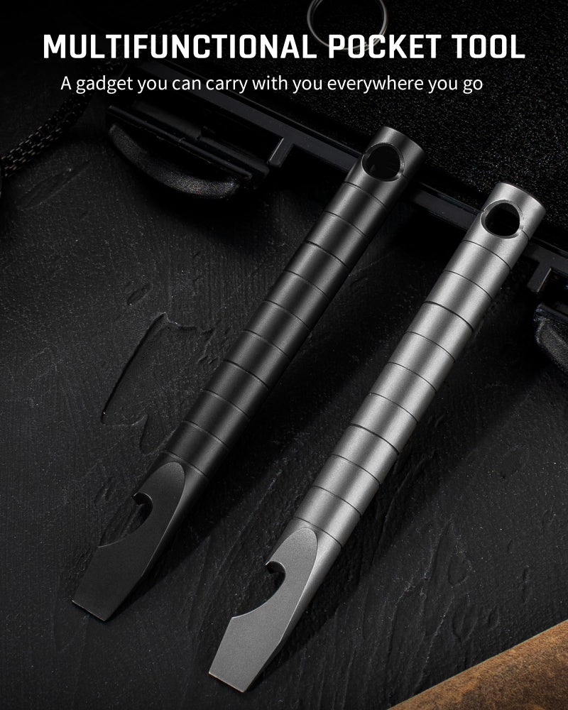 TISUR Titanium EDC Pry Bar, Keychain Prybar Multitool With Bottle Opener, 6 in 1 Portable Pocket Mini Crowbar Tool (Black) - Image 5