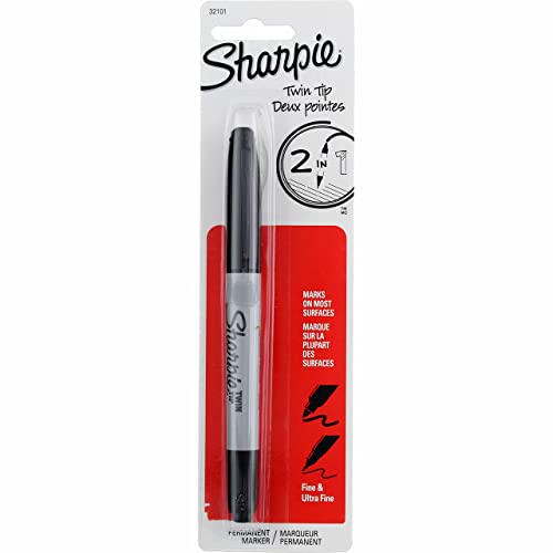 Sharpie Twin-Tip Permanent Marker, Fine/Ultra Fine Point, Black Ink, Pack of 6 - Image 2