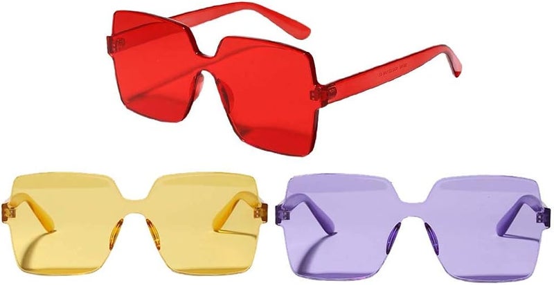 klarako 3 Pieces Women's One Piece Sunglasses Square Rimless Designer Eyewear Shades - Image 4