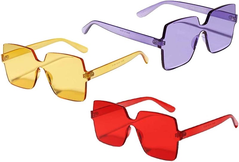 klarako 3 Pieces Women's One Piece Sunglasses Square Rimless Designer Eyewear Shades - Image 1