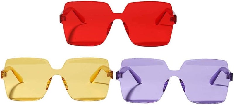 klarako 3 Pieces Women's One Piece Sunglasses Square Rimless Designer Eyewear Shades - Image 3