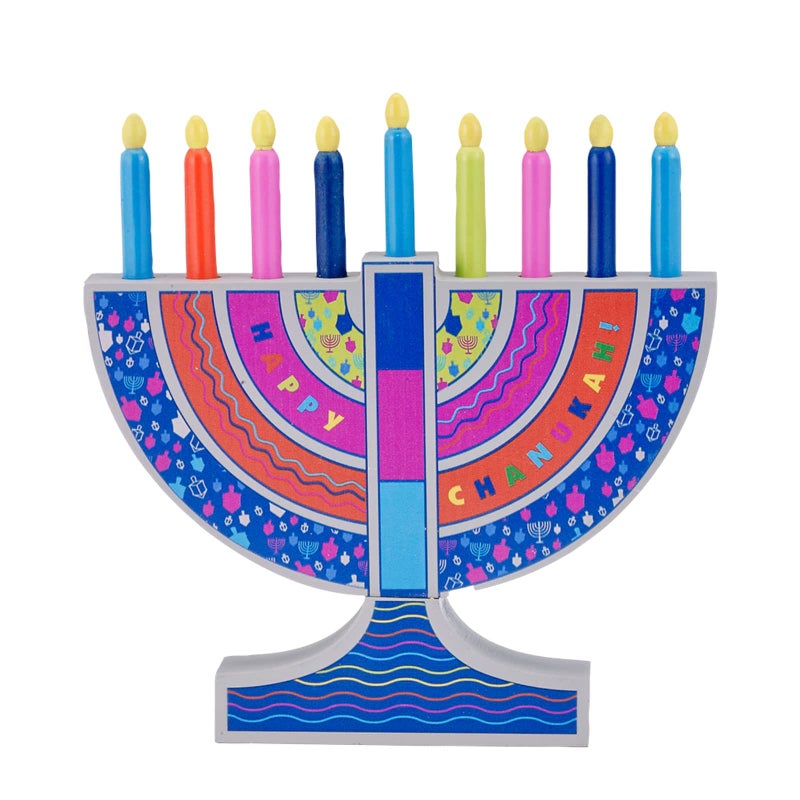 Rite Lite My Play Wooden Menorah with Removable Wooden Candles - Colorful Chanukah Menorah for Kids Hanukkah Gifts Decorations Centerpiece, Jewish Holiday Party Favors - Image 3