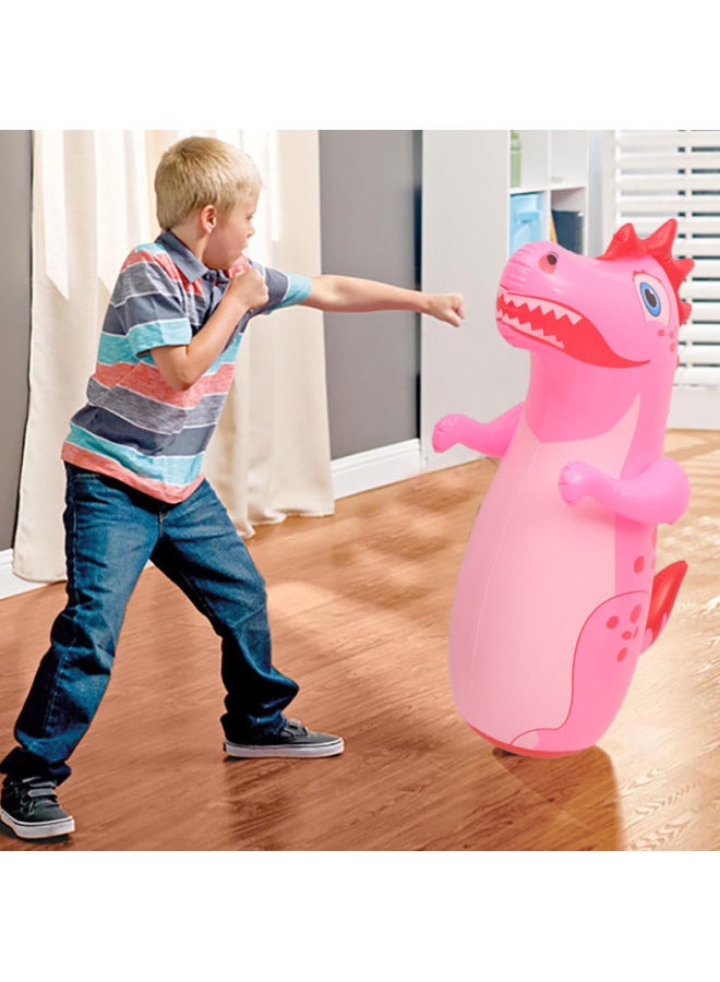 Children's Boxing Sandbag Inflatable Tumbler Toy Indoor Vertical Kids Fighting Exercise Male Haifen-Color:Thickened Pink Dinosaur About 90cm [hand Pump + Repair Patch] - Image 1