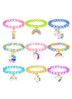 9 Pieces Colorful Unicorn Bracelet Girls Rainbow Unicorn Bracelets Unicorn Cute Beaded Jewelry Bracelet for Gift Goodie Bag Stuffers Birthday Party