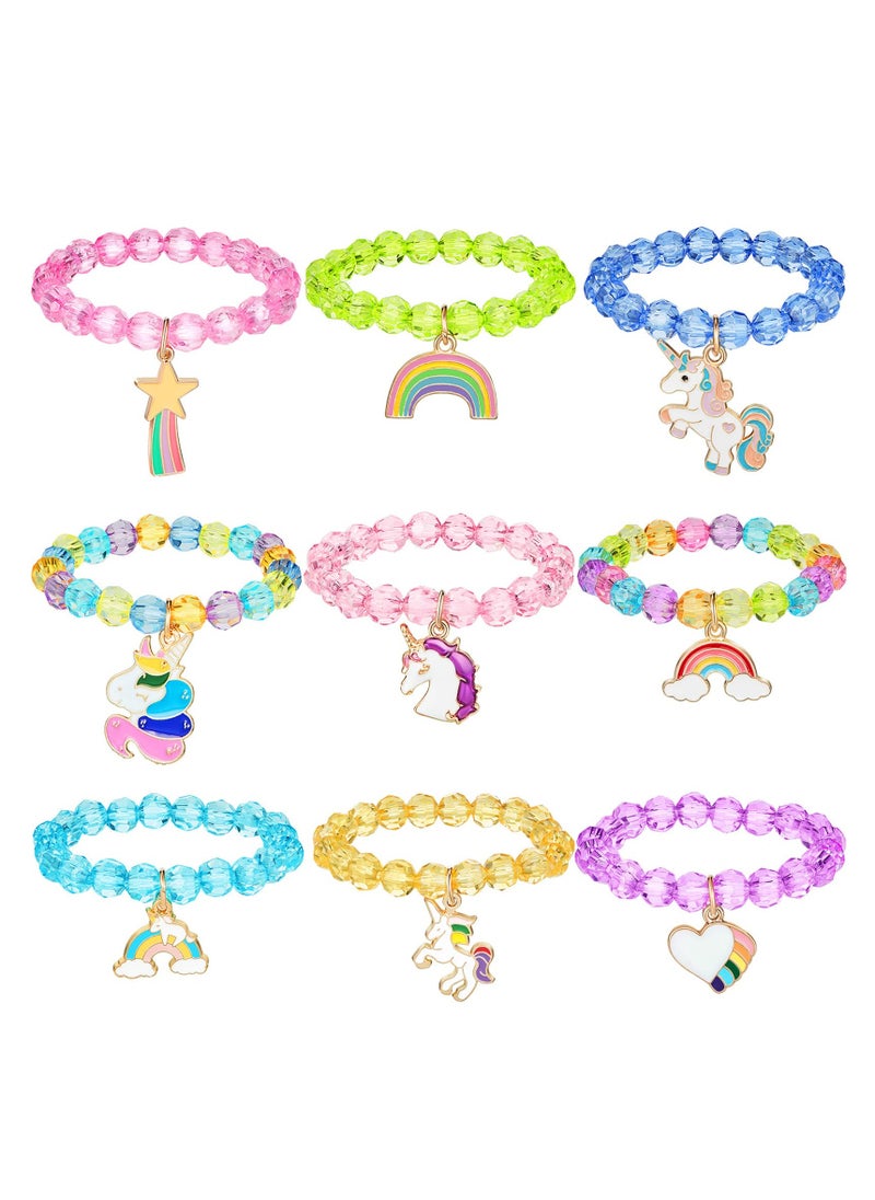 SYOSI - 9 Pieces Colorful Unicorn Bracelet Girls Rainbow Unicorn Bracelets Unicorn Cute Beaded Jewelry Bracelet for Gift Goodie Bag Stuffers Birthday Party - Image 1