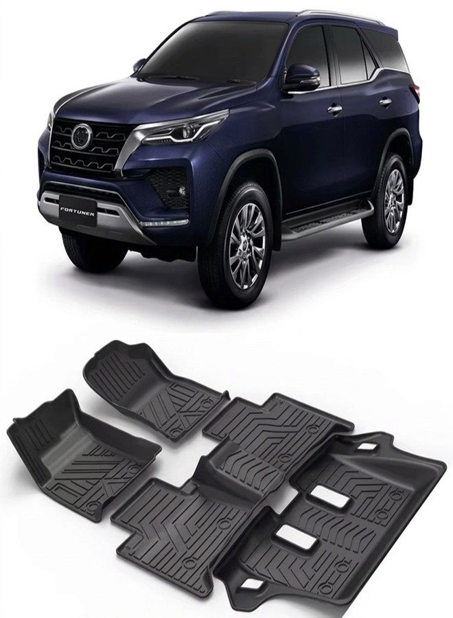 Custom Fit Floor Mat for Toyota Fortuner, TPE Floor Mat for Fortuner 2016+ Models, All-Weather 3D Protection, Black, Full Set - Image 1