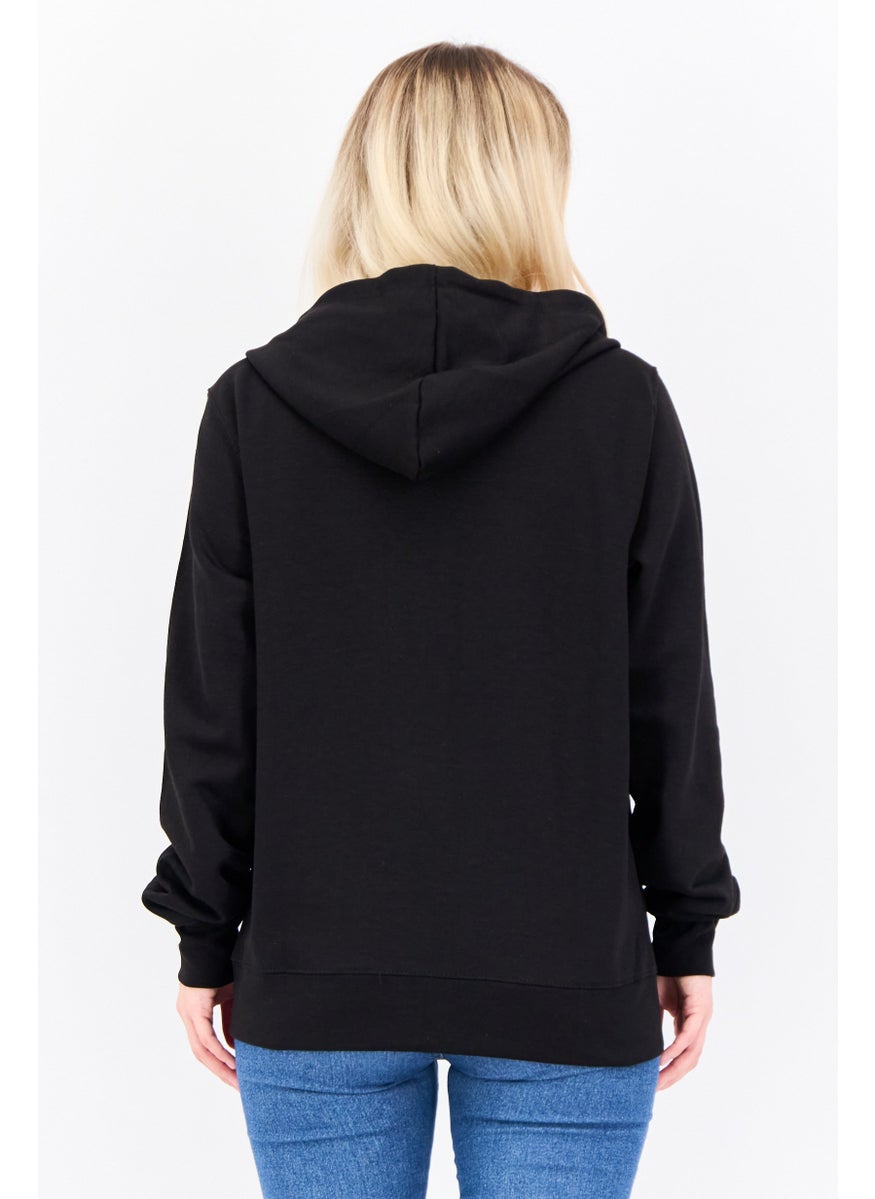 JUICE Women Hooded Long Sleeves Solid Full Zip Sweatshirt, Black  - Image 3