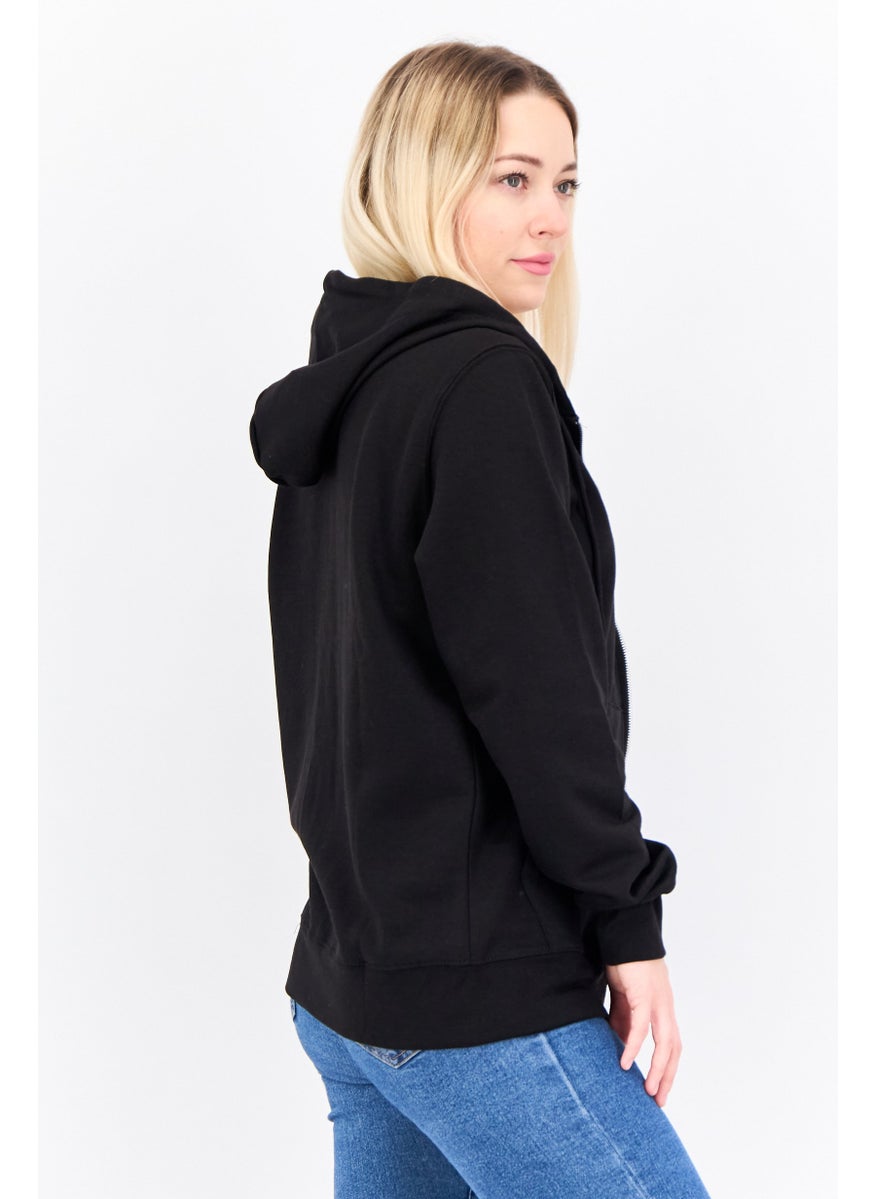 JUICE Women Hooded Long Sleeves Solid Full Zip Sweatshirt, Black  - Image 2