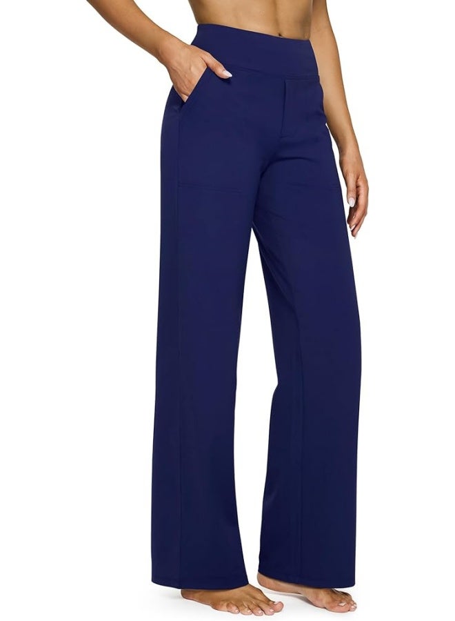 NIBEMINENT Yoga Pants Women Wide Leg Pants with Pockets High Waist Stretch Dress Casual Sweatpants Petite/Regular/Tall - Image 1